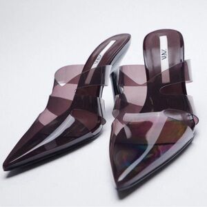 ZARA Aubergine Vinyl High Heel Mules